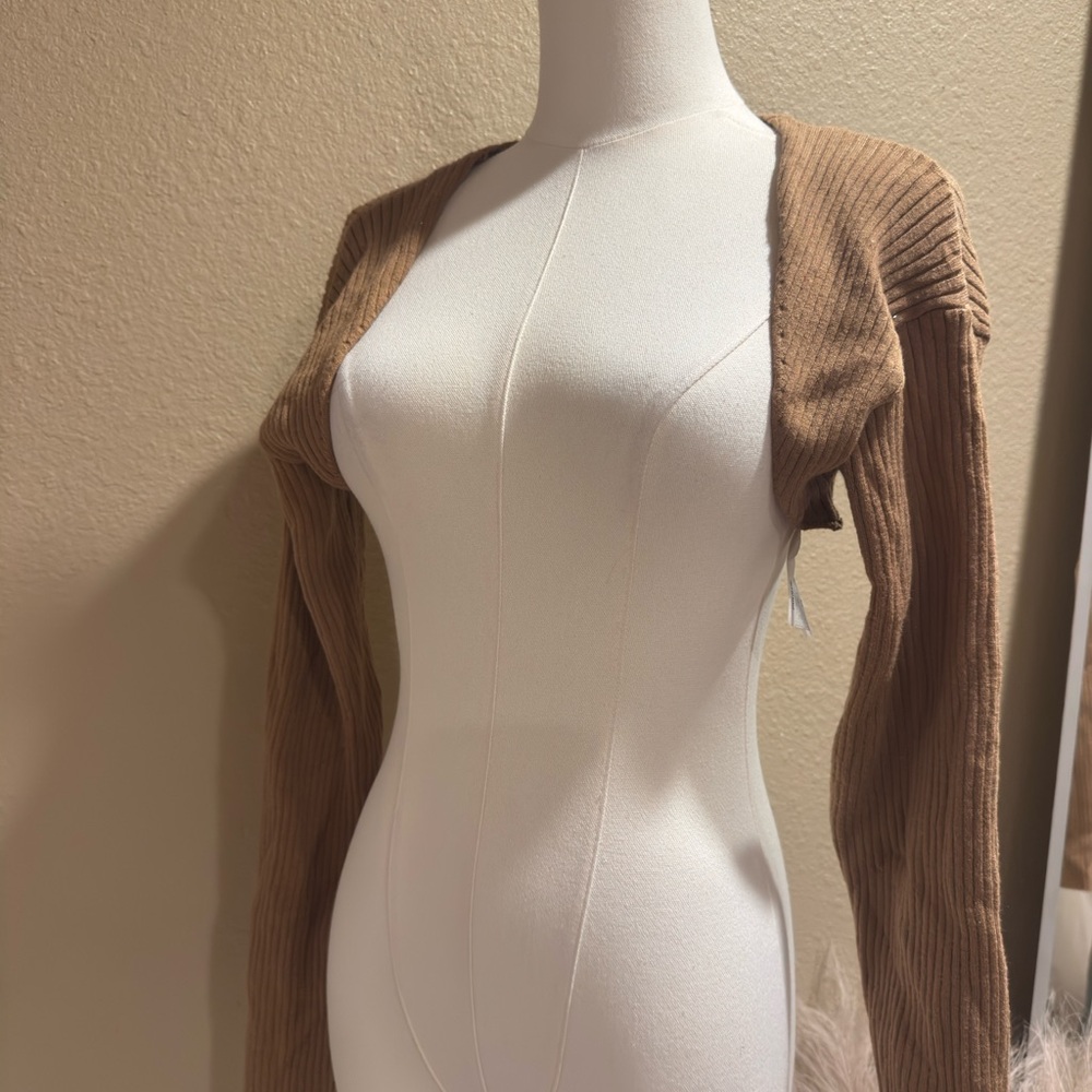 Brown Ribbed Long Sleeve Shrug